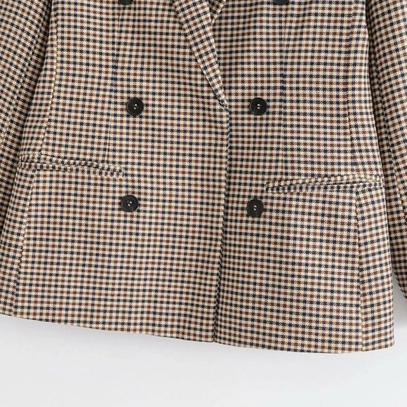 Plaid Print Double Breasted Lapel Collar Blazer work professional Business Chic - Picture 13 of 16